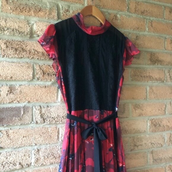 COACH Red horse print lacework chiffon flutter sleeve designer beautif - Picture 8 of 16